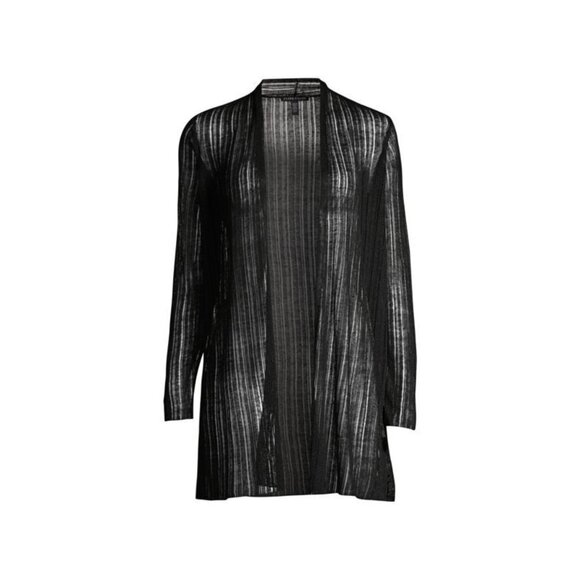 Eileen Fisher Organic Italian Linen Blend Open Knit Duster Crepe Cardigan Black - Picture 1 of 14